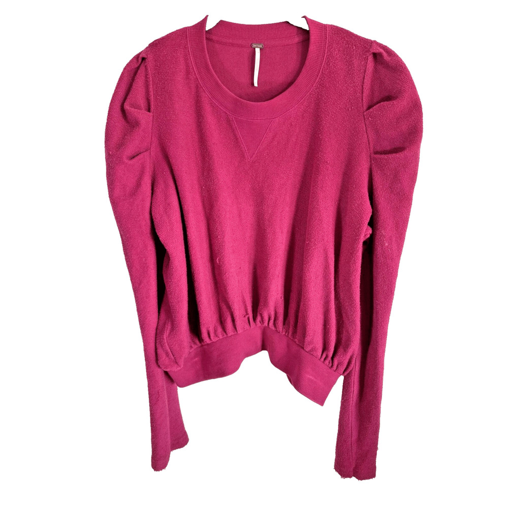 Free People Puff Sleeve Terry cloth Magenta‎ Long Sleeve Top Woman’s Medium
